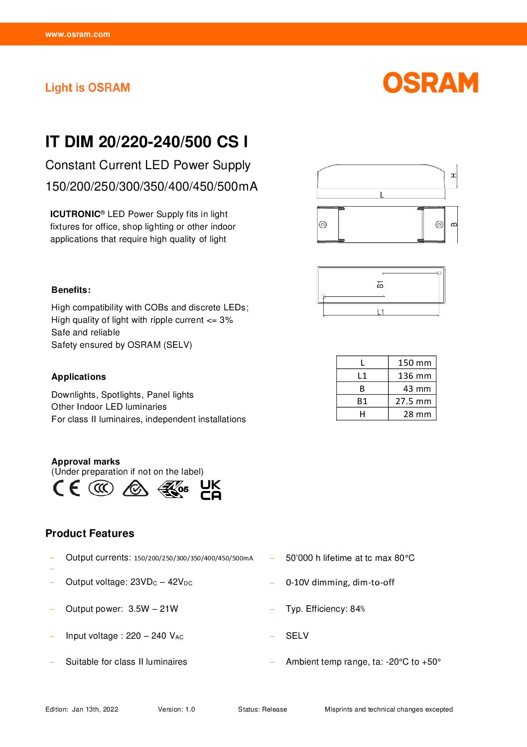 (Nederlands) Osram Icutronic IT DIM 20/220-240/500 CS I